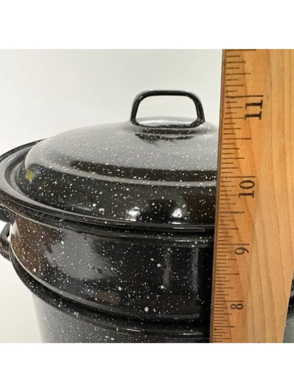 Black Speckle Enamel Ware Graniteware 9” Stock Pot Strainer with Lid Cookware